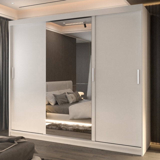 M N Furniture Manol 3 Door White Mirrored Sliding Wardrobe 250cm - image 1