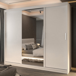 M N Furniture Manol 3 Door White Mirrored Sliding Wardrobe 250cm - thumbnail 1