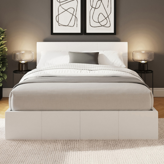 GFW White Double Faux Leather End Lift Ottoman Bed with Memory Pocket Spring Mattress - image 1