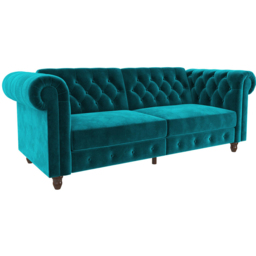 Dorel Felix Chesterfield 3 Seater Teal Velvet Sofa Bed - thumbnail 3