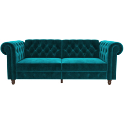 Dorel Felix Chesterfield 3 Seater Teal Velvet Sofa Bed - thumbnail 2