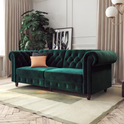Dorel Felix Chesterfield 3 Seater Teal Velvet Sofa Bed