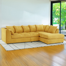 Luxor 5 Seater Mustard Jumbo Cord Right Hand L Shaped Corner Sofa with Scatter Back