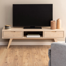 Florence A Line 2 Drawer Single Shelf White Oak TV Unit