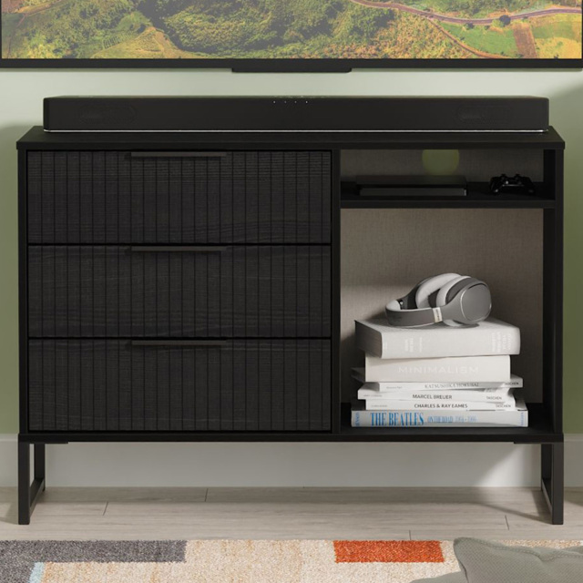 Crowndale Fluted 3 Drawer Black Ash TV Sideboard Ready Assembled - image 1