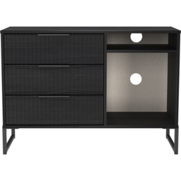 Crowndale Fluted 3 Drawer Black Ash TV Sideboard Ready Assembled - thumbnail 2