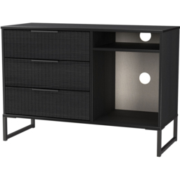 Crowndale Fluted 3 Drawer Black Ash TV Sideboard Ready Assembled - thumbnail 4