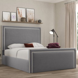 DS Living Verona Plush Grey King Size Piping Ottoman Bed