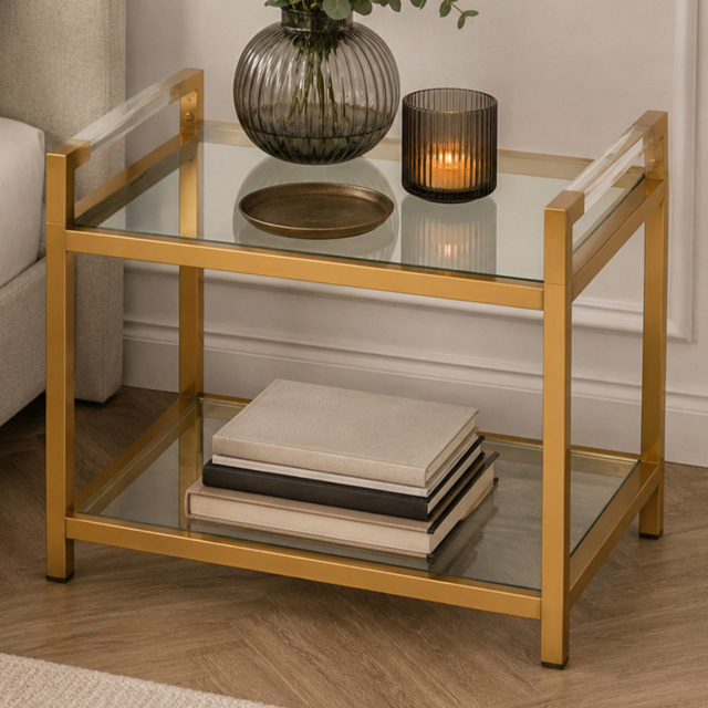 Premier Housewares Vogue Matte Gold Single Shelf Glass End Table - image 1