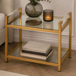 Premier Housewares Vogue Matte Gold Single Shelf Glass End Table