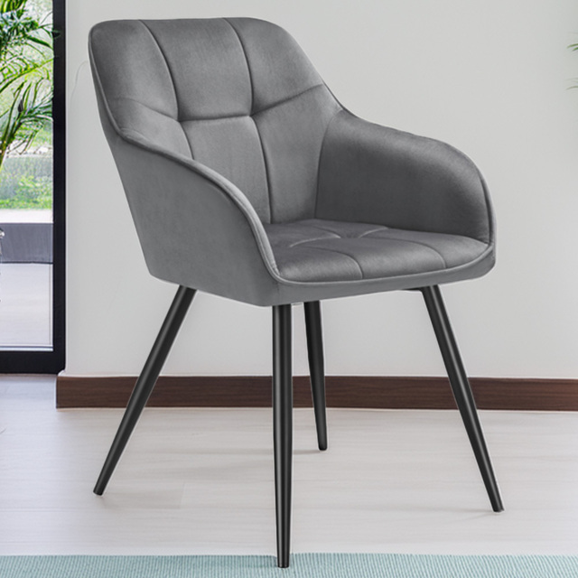 tectake Marilyn Grey Black Quilted Velvet Dining Chair with Armrest Set of 6 - image 1