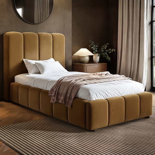 SOLACE+CO Emilie Mocha Single Velvet Ribbed Ottoman Bed - image 1