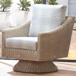Desser Clifton Natural Rattan Check Fabric Swivel Chair