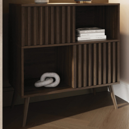 GFW Rowan Walnut 2 Door 2 Shelf Slatted Compact Sideboard