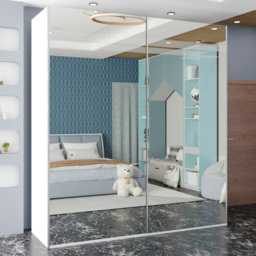 Sliding Wardrobes 4U Etna White 2 Door Wide Full Mirrored Wardrobe - thumbnail 1