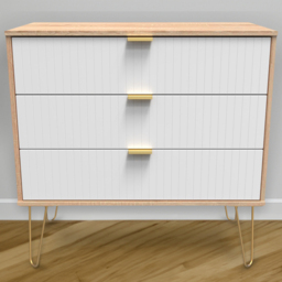 Crowndale 3 Drawer White Matt and Bardolino Oak Wide Chest of Drawers Ready Assembled