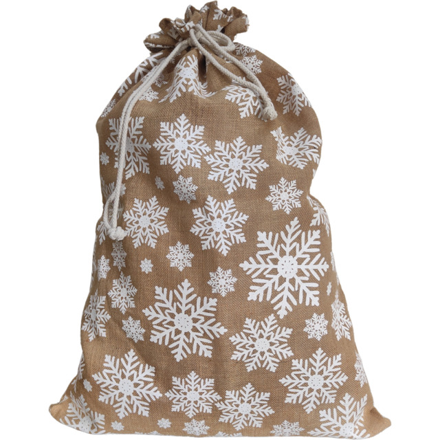 Brown Hessian Snowflake Christmas Present Sack 90 x 60cm - image 1