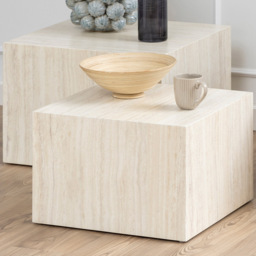 Florence Dice Square Light Travertine Effect Coffee Table Set of 2 - thumbnail 1