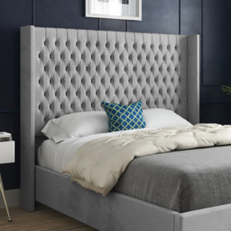 Volta King Size Grey Soft Velvet Upholstered Bed Frame with Straight Winged Headboard - thumbnail 3