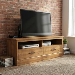 Camford Oak 2 Drawer 2 Shelf TV Unit - thumbnail 4