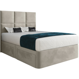 Caprio Silver Small Double Upholstered Divan Bed Frame with Floorstanding Cube Headboard - thumbnail 2