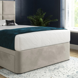 Caprio Silver Small Double Upholstered Divan Bed Frame with Floorstanding Cube Headboard - thumbnail 4