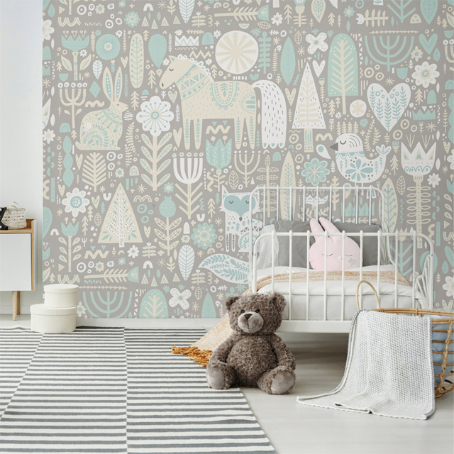 Origin Murals Scandi Forest Animals Blue Wall Mural - image 1