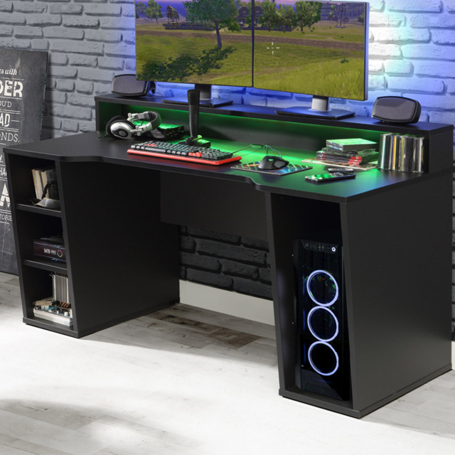 Florence Tezaur 3 Shelf Black LED Gaming Desk - image 1