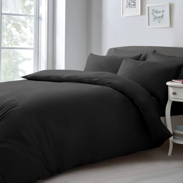 Velosso Microfibre Black Super King Size Duvet and Pillowcase Set