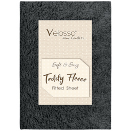 Velosso Single Charcoal Teddy Fleece Fitted Sheet