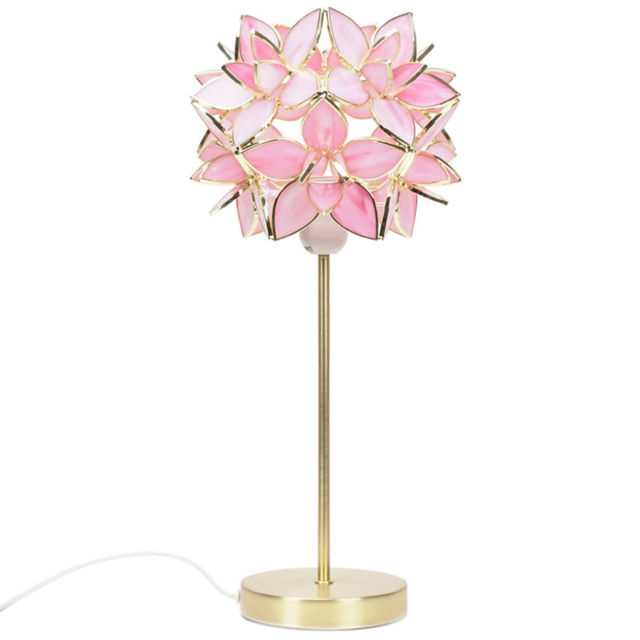 ValueLights Charlie Gold Table Lamp with Pink Flower Shade and Bulb - image 1