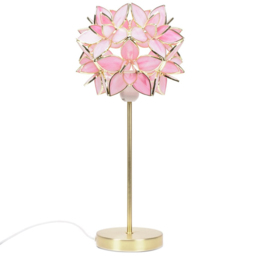 ValueLights Charlie Gold Table Lamp with Pink Flower Shade and Bulb
