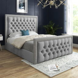Venice Small Single Grey Soft Velvet Upholstered Bed Frame with Glitter Border Headboard