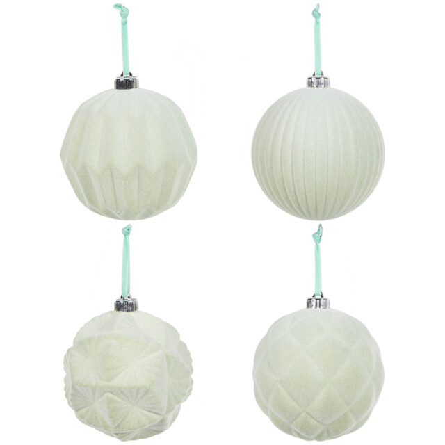 Mistletoe Cottage Sage Green Elegant Flocked Bauble 4 Pack - image 1