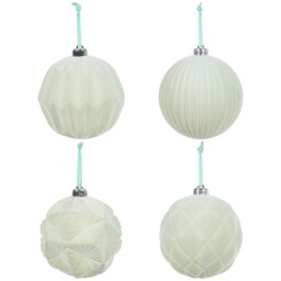 Mistletoe Cottage Sage Green Elegant Flocked Bauble 4 Pack - thumbnail 1