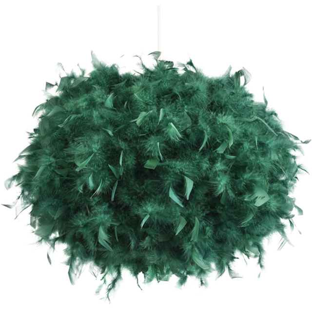 Happy Homewares Large Green Real Feather Decorated Ceiling Pendant Shade - image 1