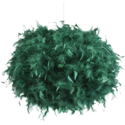 Happy Homewares Large Green Real Feather Decorated Ceiling Pendant Shade