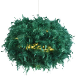 Happy Homewares Large Green Real Feather Decorated Ceiling Pendant Shade - thumbnail 2