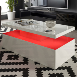 MMT Furniture Designs High Gloss White Rectangle Coffee Table with LED Lights