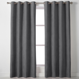 Alan Symonds Velvet Chenille Ring Top Eyelet Curtains Slate 142 x 229cm