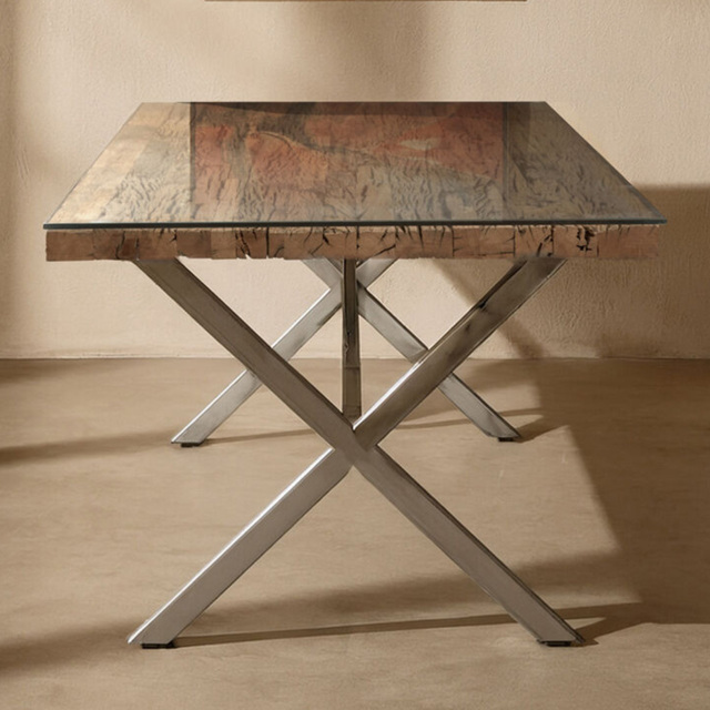 Premier Housewares Kerala Natural 6 Seater Patio Dining Table with Cross Base - image 1