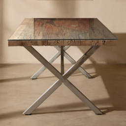 Premier Housewares Kerala Natural 6 Seater Patio Dining Table with Cross Base
