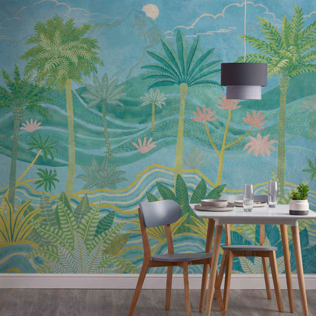 Grandeco Palm Spring Scene Blue 7 Lane Wall Mural - image 1