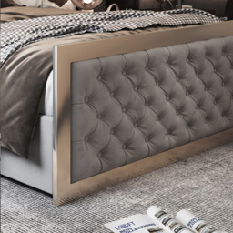 Maddison Grey Super King Size Velvet Upholstered Metal Bed Frame with Padded Headboard - thumbnail 4