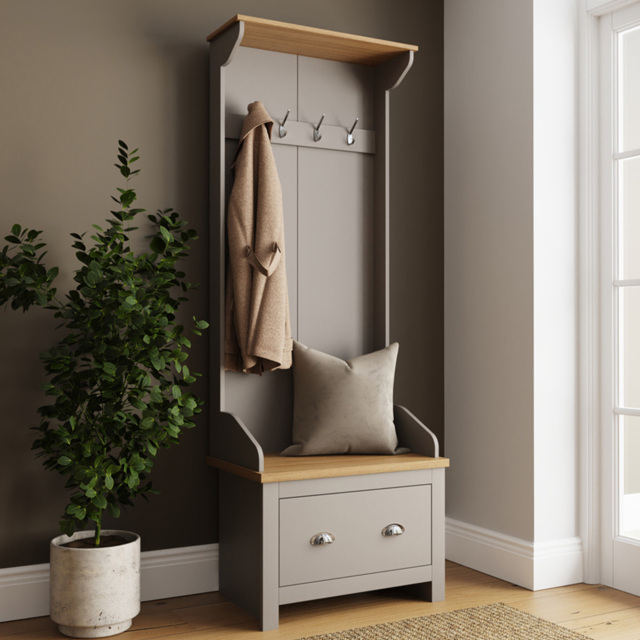 GFW Lancaster Grey Single Drawer Hallway Storage Unit with Hooks - image 1