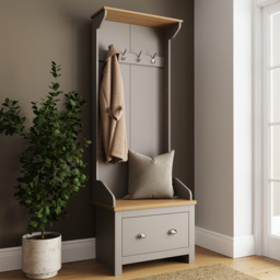 GFW Lancaster Grey Single Drawer Hallway Storage Unit with Hooks - thumbnail 1