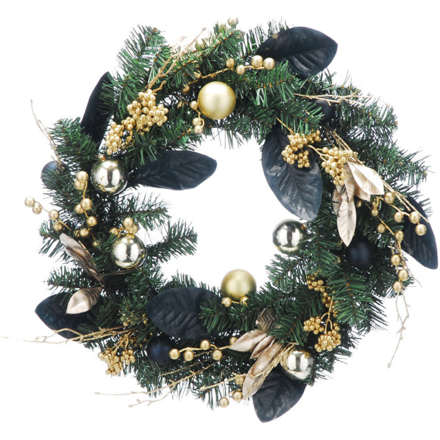 Festive Navy and Gold Northlight Decorative Christmas Wreath with Baubles 60cm