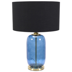 ValueLights Leigh Reni Black Drum Shade Navy Blue Glass LED Table Lamp