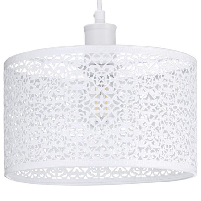 Happy Homewares Moroccan Style Decorated White Gloss Metal Ceiling Pendant Shade - image 1
