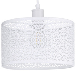 Happy Homewares Moroccan Style Decorated White Gloss Metal Ceiling Pendant Shade